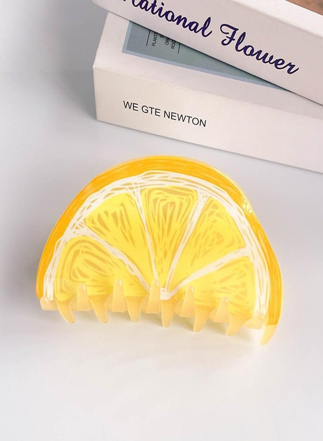 Ynxee Large Fruit Print Hair Claws 4.1" Non Slip Thick Medium Hair Claws Clips Cute Vivid Color Women Girls Hair Accessories, Lemon Shape - Image 1